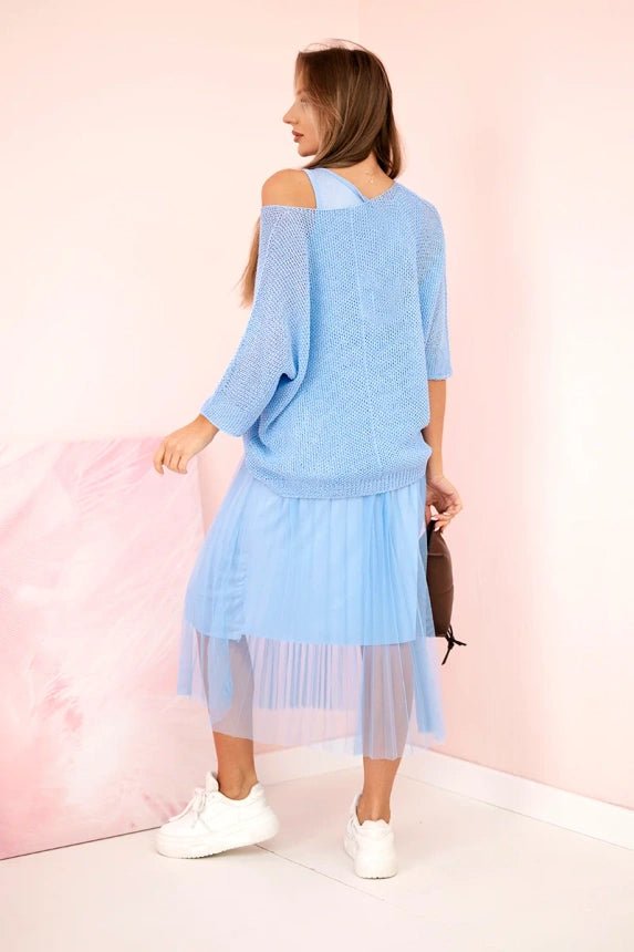 Dress with an openwork sweater 5392 / – Blue цвет / color | Lexline Fashion