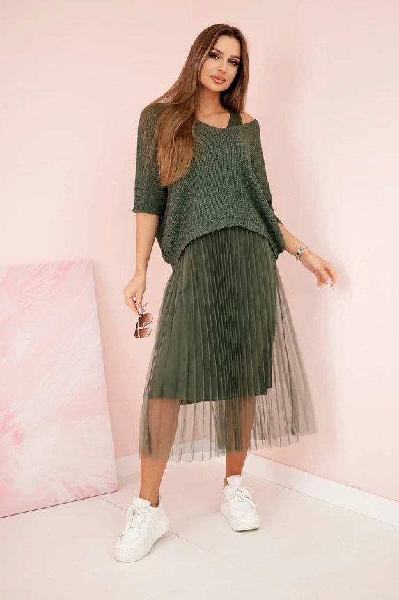 Dress with an openwork sweater 5392 / – Khaki цвет / color | Lexline Fashion