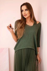 Dress with an openwork sweater 5392 / – Khaki цвет / color | Lexline Fashion