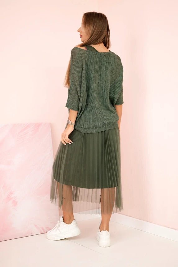 Dress with an openwork sweater 5392 / – Khaki цвет / color | Lexline Fashion