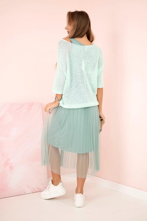 Dress with an openwork sweater 5392 / – Mint цвет / color | Lexline Fashion