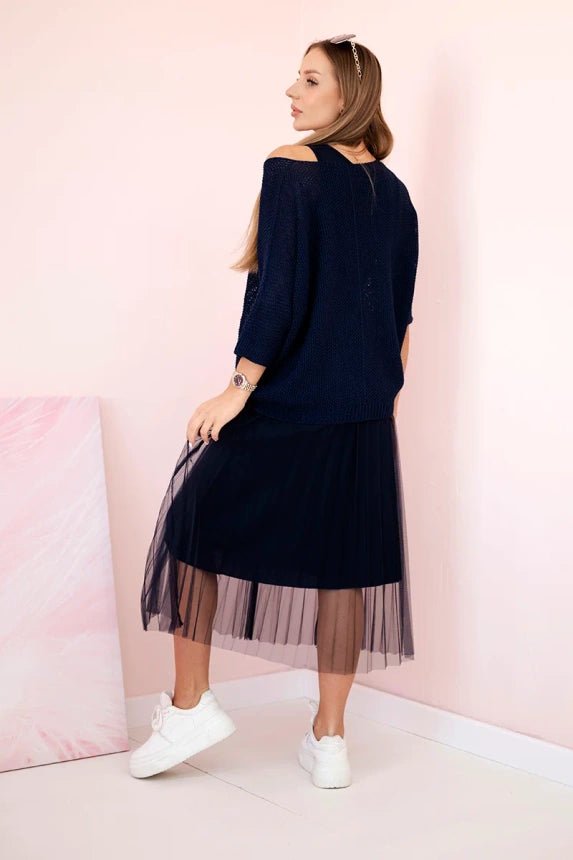 Dress with an openwork sweater 5392 / – Navy blue цвет / color | Lexline Fashion