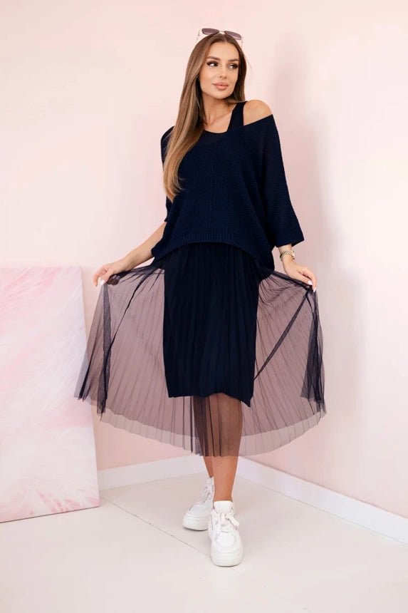 Dress with an openwork sweater 5392 / – Navy blue цвет / color | Lexline Fashion