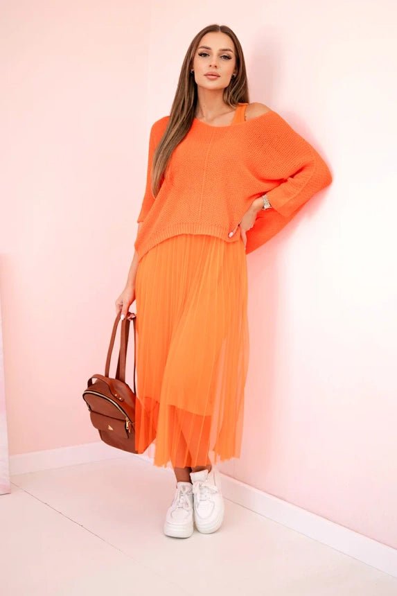 Dress with an openwork sweater 5392 / – Orange цвет / color | Lexline Fashion