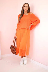 Dress with an openwork sweater 5392 / – Orange цвет / color | Lexline Fashion