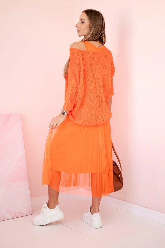Dress with an openwork sweater 5392 / – Orange цвет / color | Lexline Fashion