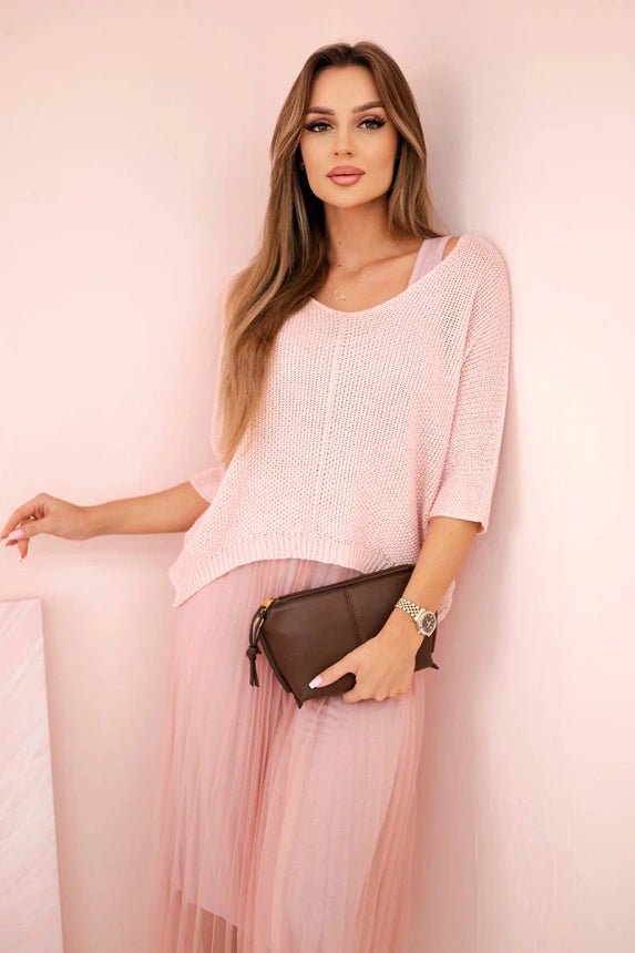 Dress with an openwork sweater 5392 / – Powder цвет / color | Lexline Fashion