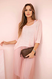 Dress with an openwork sweater 5392 / – Powder цвет / color | Lexline Fashion