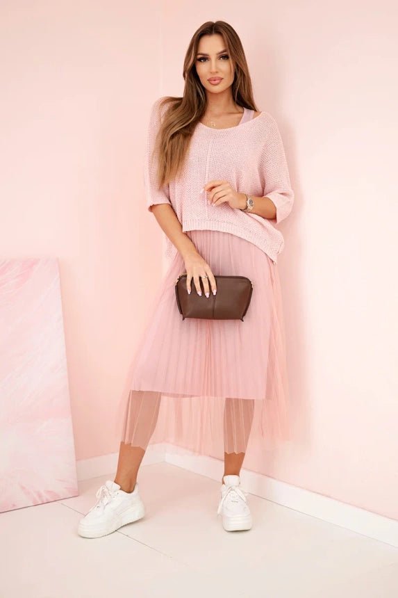 Dress with an openwork sweater 5392 / – Powder цвет / color | Lexline Fashion