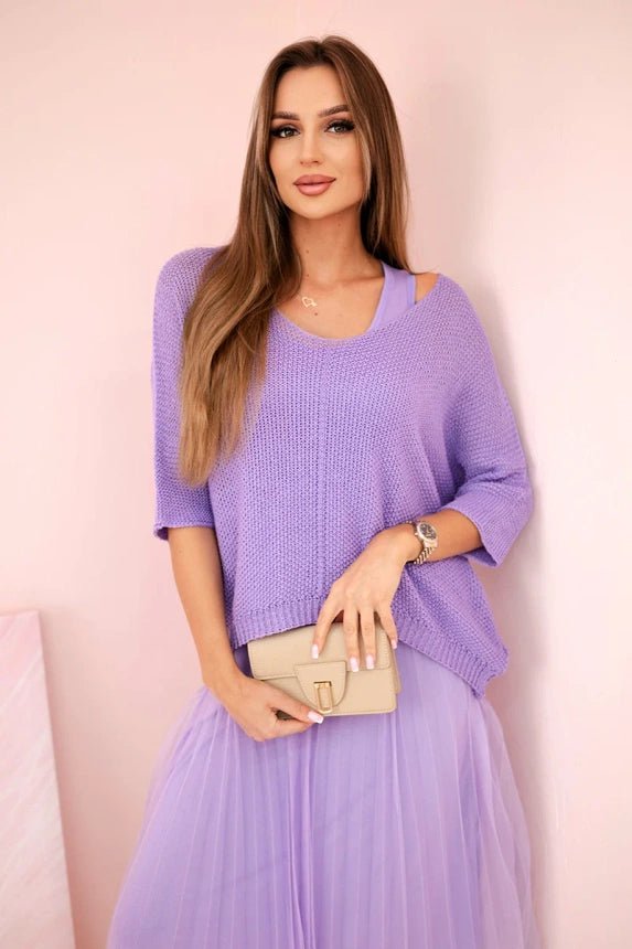 Dress with an openwork sweater 5392 / – Purple цвет / color | Lexline Fashion