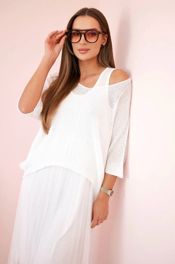 Dress with an openwork sweater 5392 / – White цвет / color | Lexline Fashion