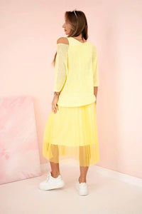 Dress with an openwork sweater 5392 / – Yellow цвет / color | Lexline Fashion