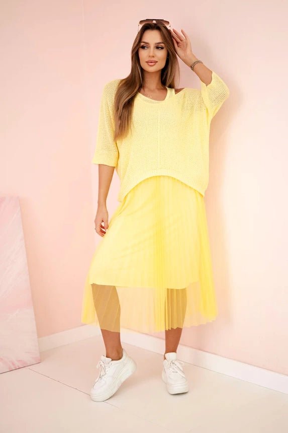 Dress with an openwork sweater 5392 / – Yellow цвет / color | Lexline Fashion