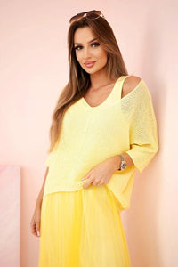 Dress with an openwork sweater 5392 / – Yellow цвет / color | Lexline Fashion