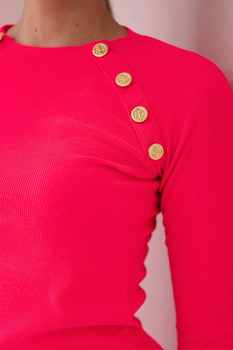 Dress with decorative buttons 5198 / – Neon pink цвет / color | Lexline Fashion