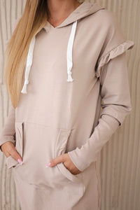 Dress with decorative frills and a hood 9322 / – Beige цвет / color | Lexline Fashion