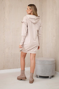 Dress with decorative frills and a hood 9322 / – Beige цвет / color | Lexline Fashion