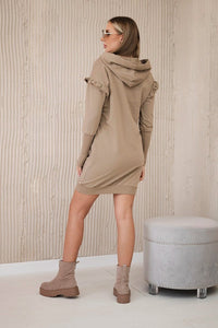 Dress with decorative frills and a hood 9322 / – Camel цвет / color | Lexline Fashion