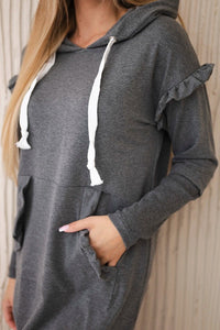 Dress with decorative frills and a hood 9322 / – Graphite цвет / color | Lexline Fashion
