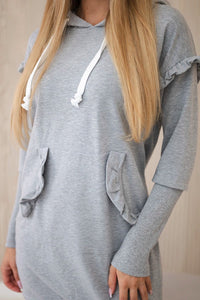 Dress with decorative frills and a hood 9322 / – Gray цвет / color | Lexline Fashion
