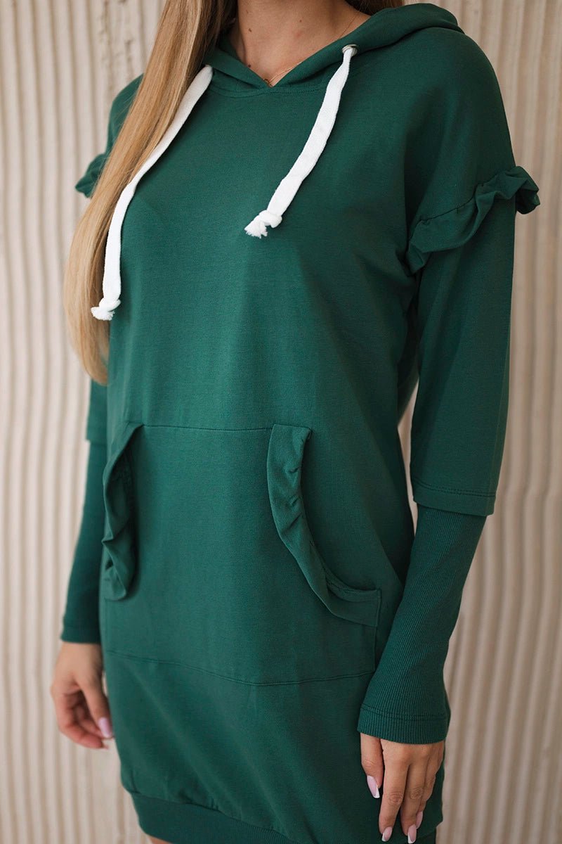 Dress with decorative frills and a hood 9322 / – Green цвет / color | Lexline Fashion