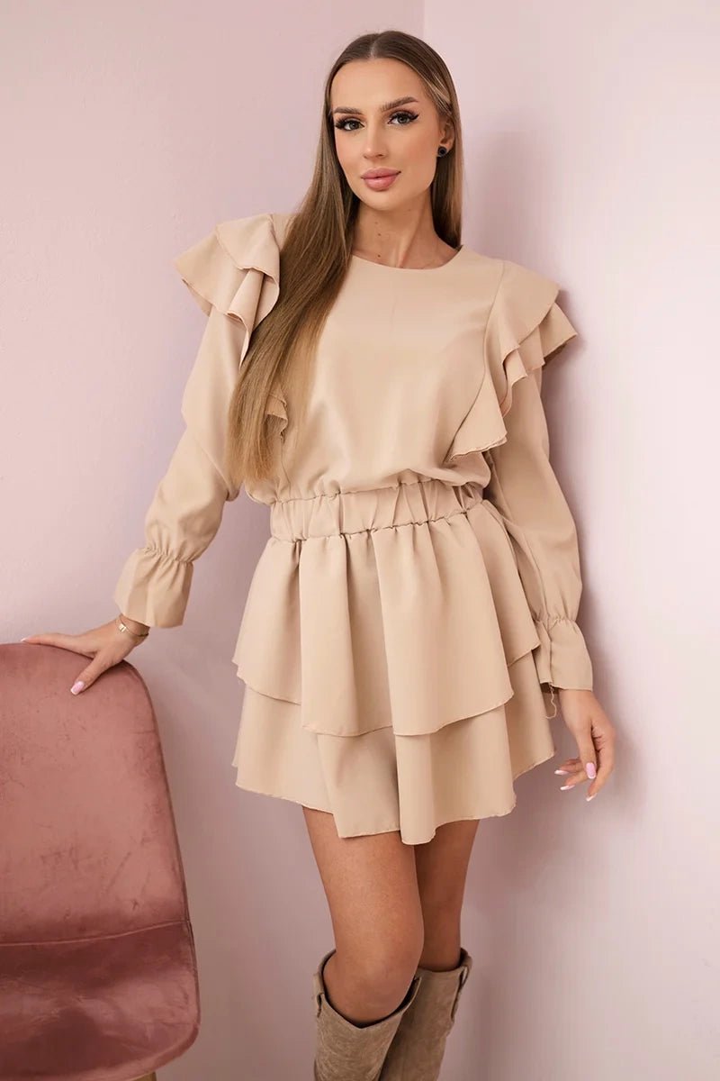 Dress with flounces 66047 / – Beige цвет / color | Lexline Fashion