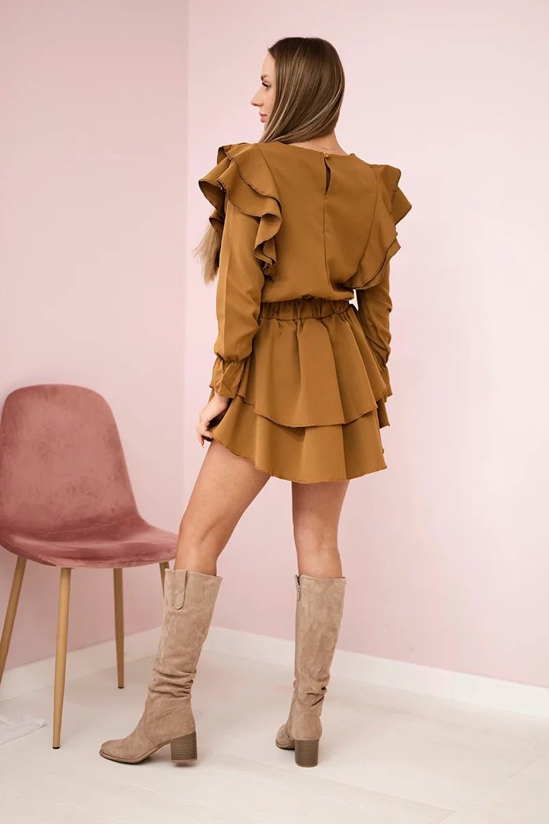Dress with flounces 66047 / – Camel цвет / color | Lexline Fashion