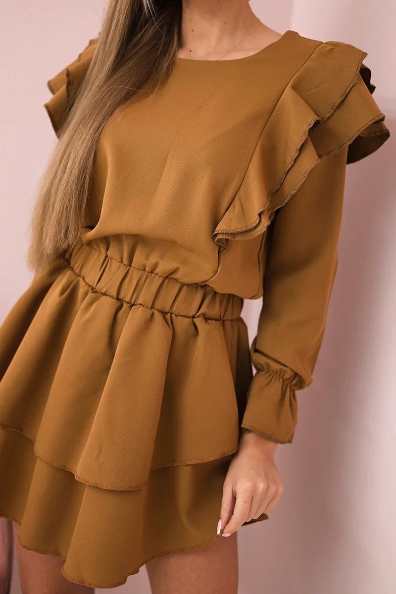Dress with flounces 66047 / – Camel цвет / color | Lexline Fashion