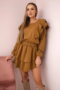 Dress with flounces 66047 / – Camel цвет / color | Lexline Fashion