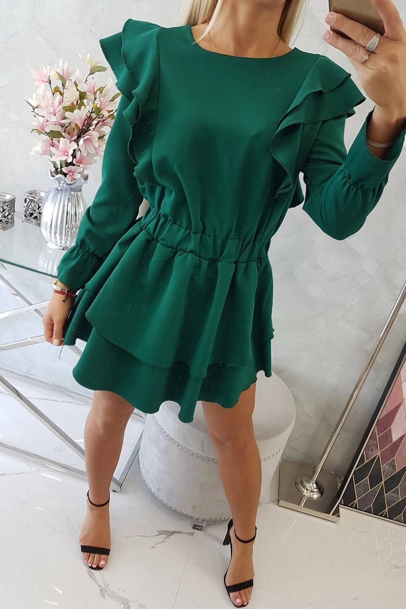 Dress with flounces 66047 / – Green || Dark цвет / color | Lexline Fashion