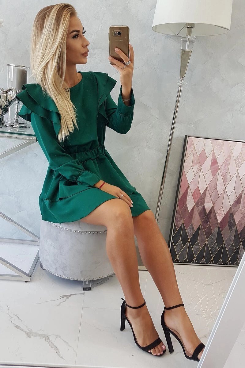 Dress with flounces 66047 / – Green || Dark цвет / color | Lexline Fashion