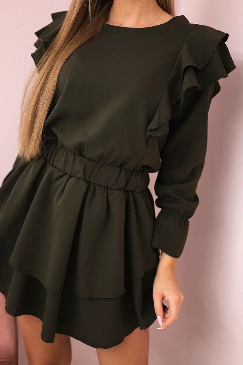 Dress with flounces 66047 / – Khaki цвет / color | Lexline Fashion