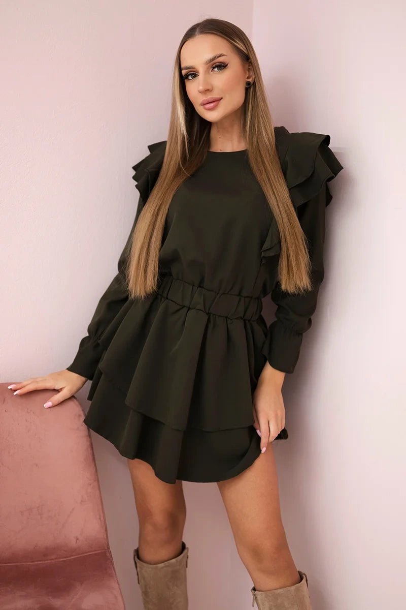 Dress with flounces 66047 / – Khaki цвет / color | Lexline Fashion