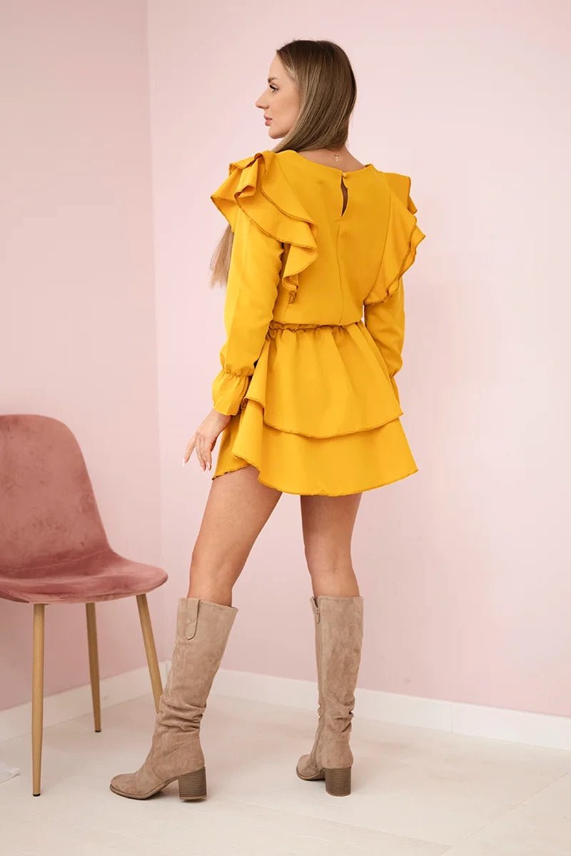 Dress with flounces 66047 / – Mustard цвет / color | Lexline Fashion