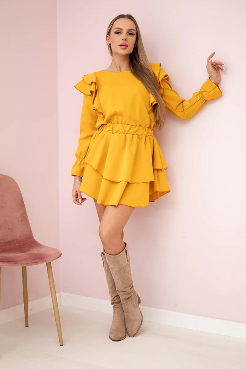 Dress with flounces 66047 / – Mustard цвет / color | Lexline Fashion