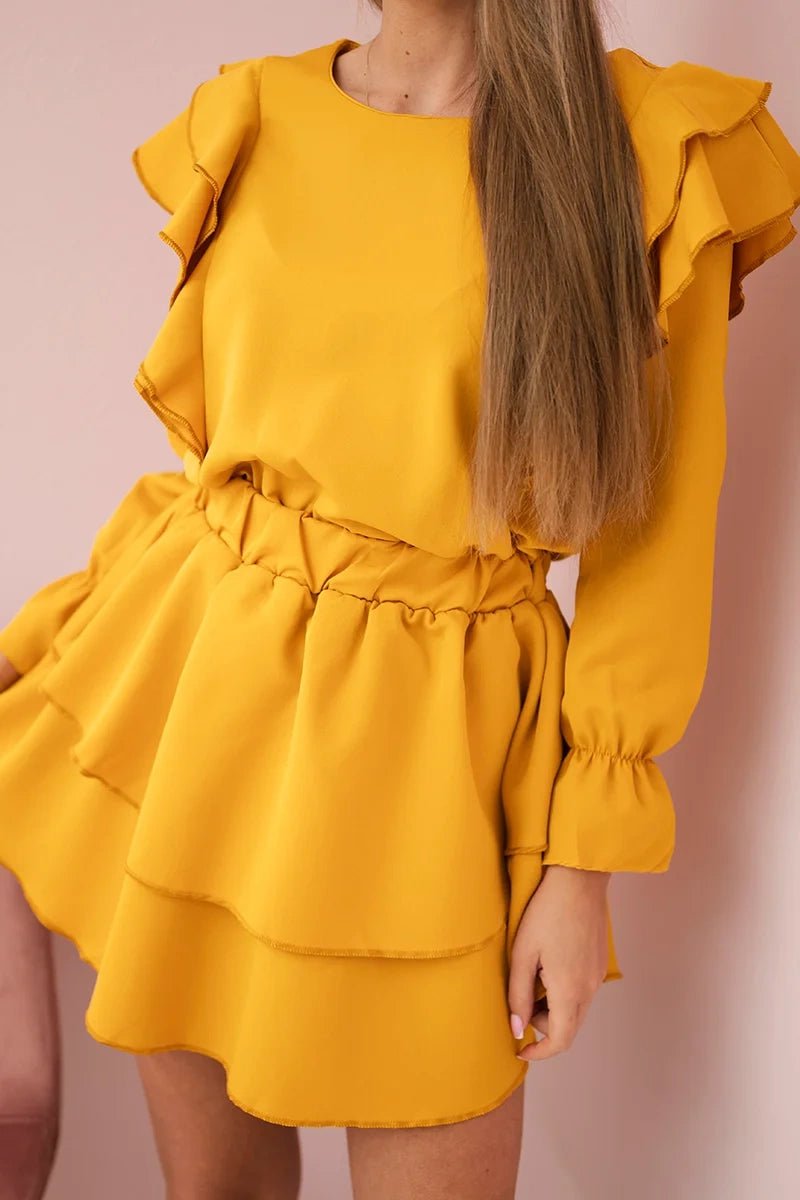 Dress with flounces 66047 / – Mustard цвет / color | Lexline Fashion