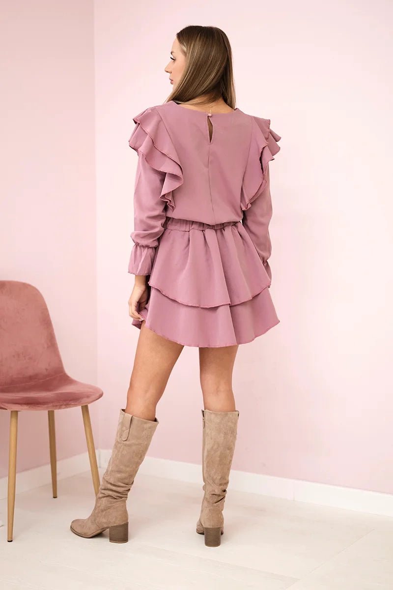 Dress with flounces 66047 / – Pink || Dark цвет / color | Lexline Fashion