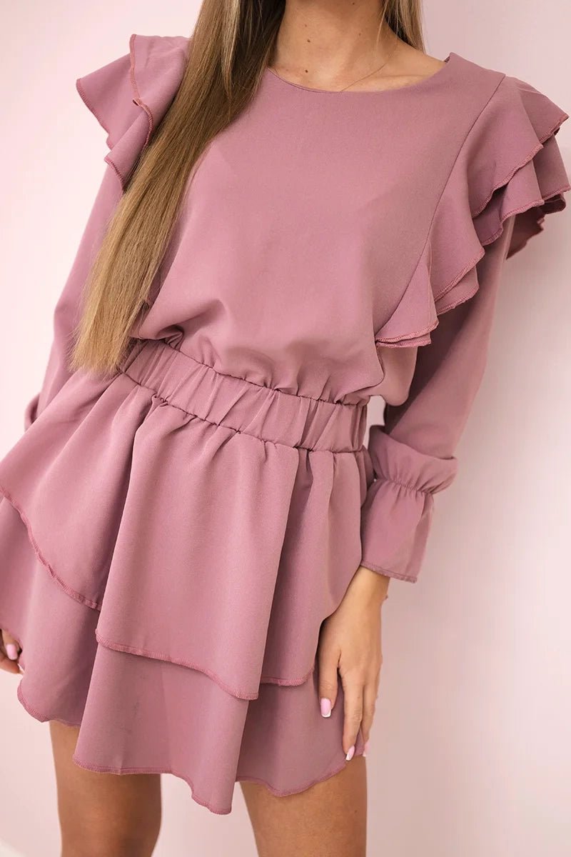 Dress with flounces 66047 / – Pink || Dark цвет / color | Lexline Fashion