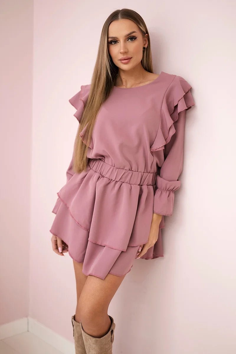 Dress with flounces 66047 / – Pink || Dark цвет / color | Lexline Fashion