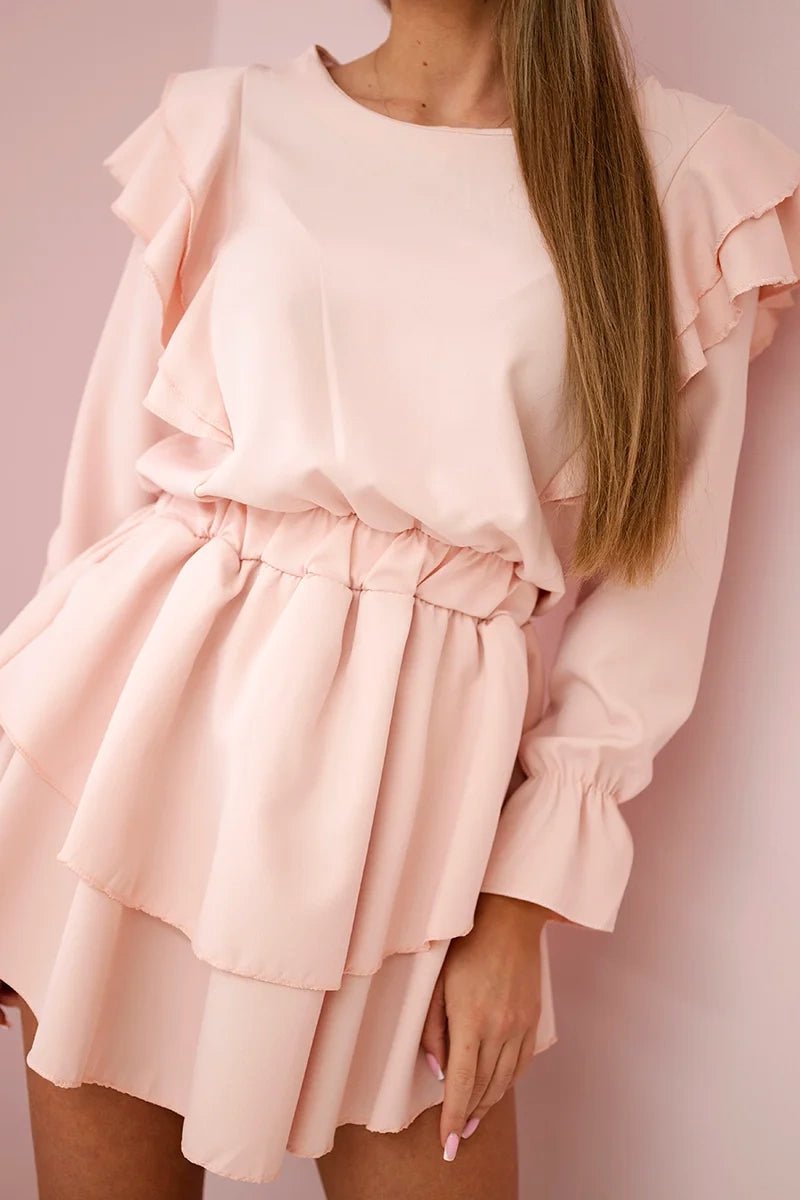 Dress with flounces 66047 / – Powder || Light цвет / color | Lexline Fashion