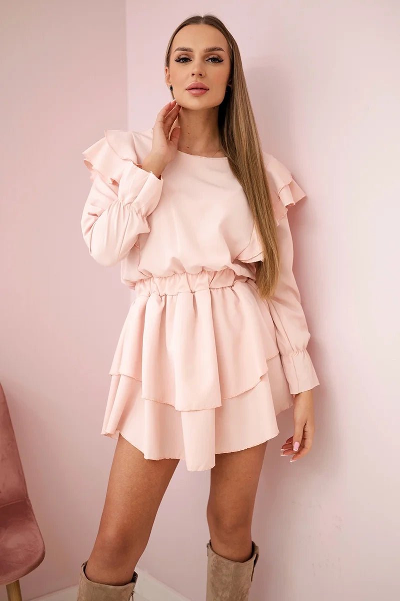 Dress with flounces 66047 / – Powder || Light цвет / color | Lexline Fashion