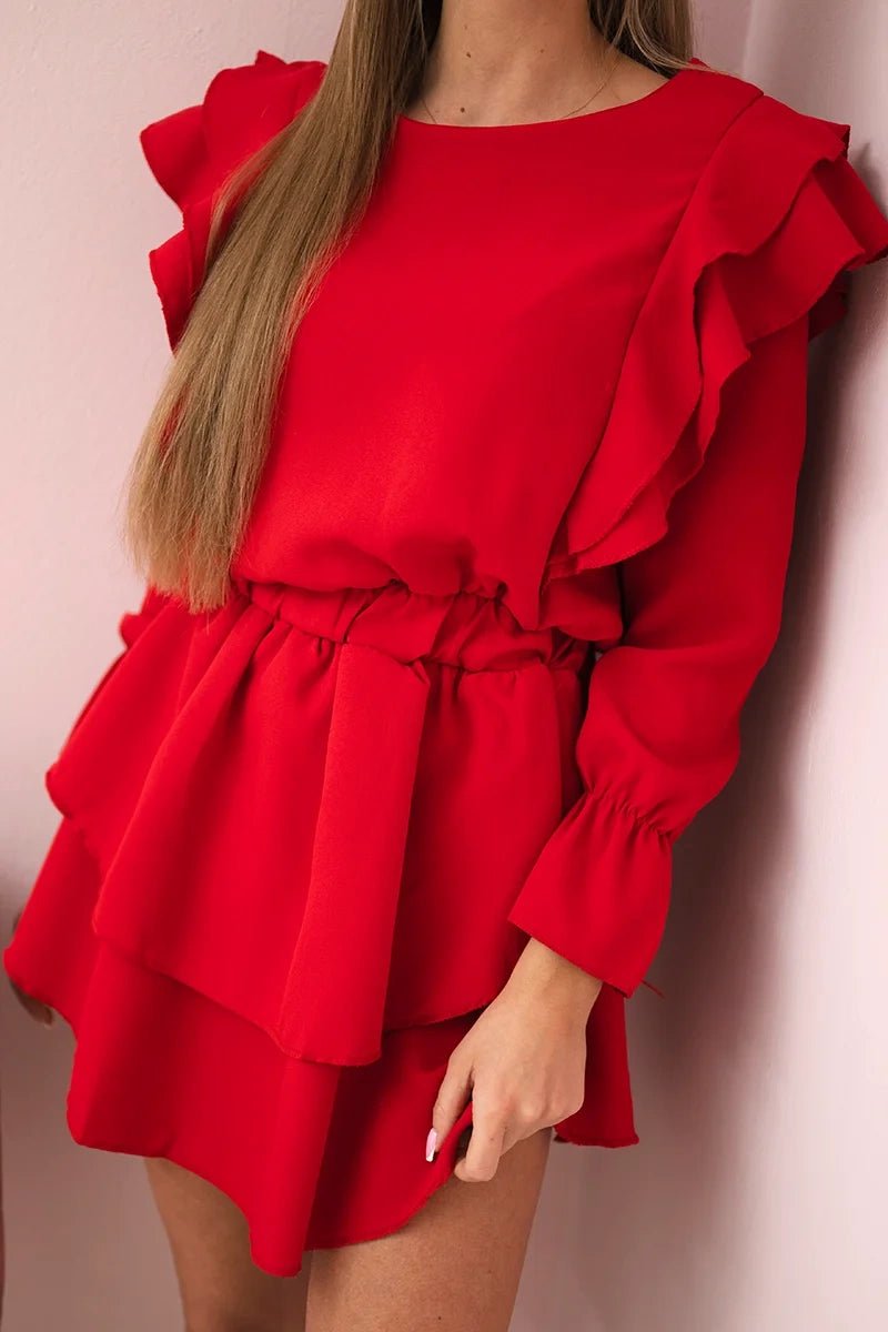 Dress with flounces 66047 / – Red цвет / color | Lexline Fashion