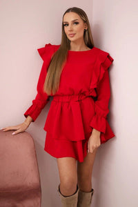 Dress with flounces 66047 / – Red цвет / color | Lexline Fashion