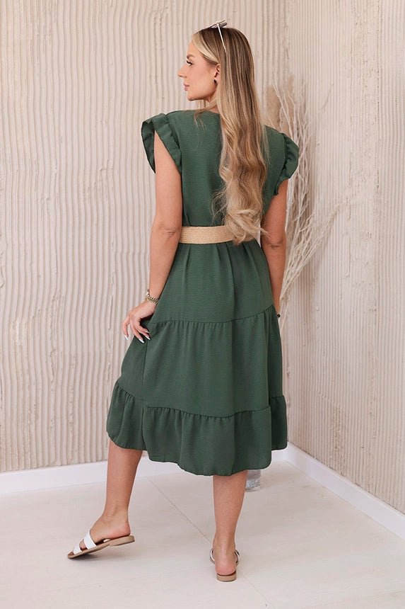 Dress with frills 5997 / – Khaki цвет / color | Lexline Fashion