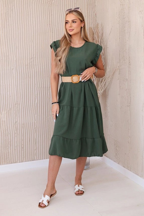Dress with frills 5997 / – Khaki цвет / color | Lexline Fashion