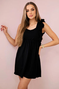Dress with frills on the sides 9082 / – Black цвет / color | Lexline Fashion