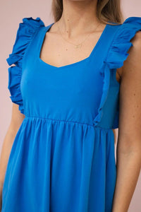 Dress with frills on the sides 9082 / – Blue cornflower цвет / color | Lexline Fashion