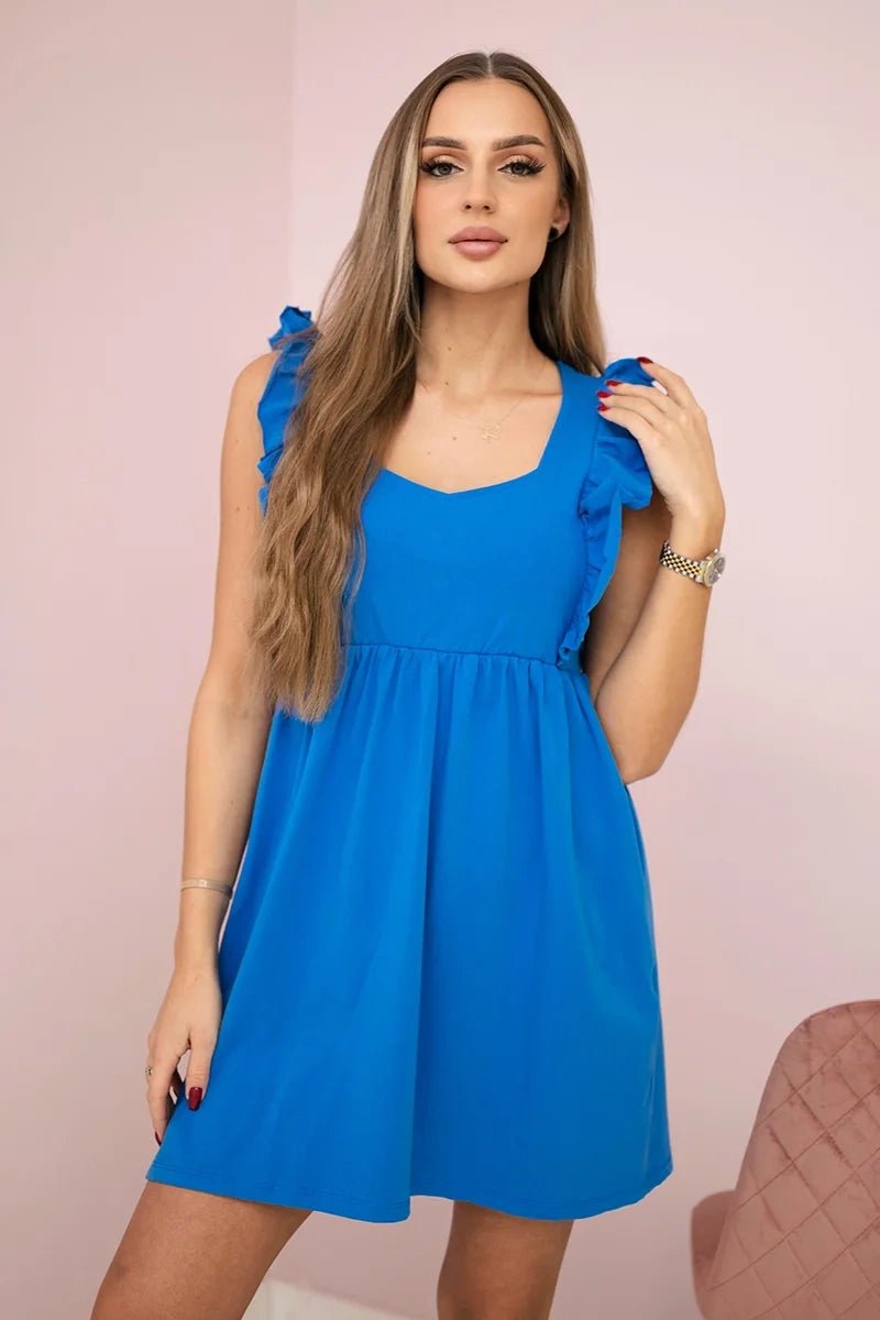 Dress with frills on the sides 9082 / – Blue cornflower цвет / color | Lexline Fashion