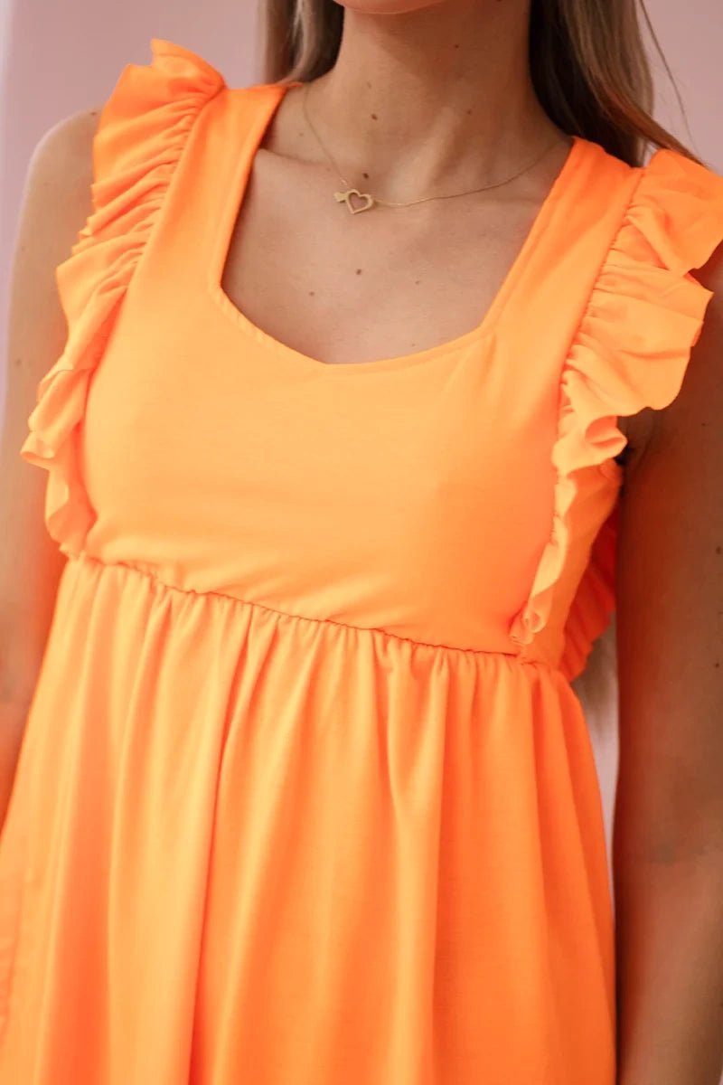 Dress with frills on the sides 9082 / – Orange || Neon цвет / color | Lexline Fashion
