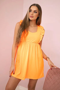 Dress with frills on the sides 9082 / – Orange || Neon цвет / color | Lexline Fashion
